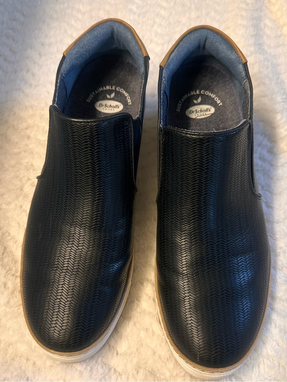 Dr. Scholl's Black Slip-On Women's Loafers with Tan Heel Trim